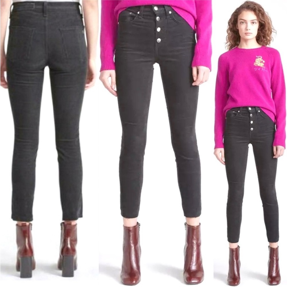 RAG & BONE High Rise Waist Ankle Skinny Cord Black Corduroy Pant Jean Rosie 28